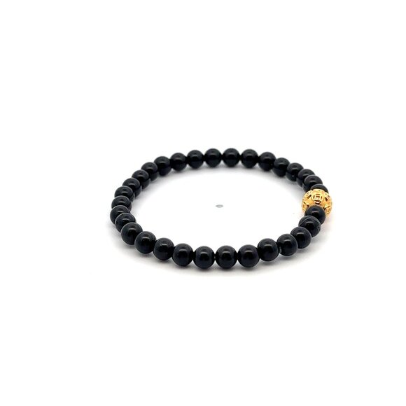 18K Gold Money Coin Ball Bracelet Gemstones Mini 4mm Black Tourmaline - Picture 4 of 5